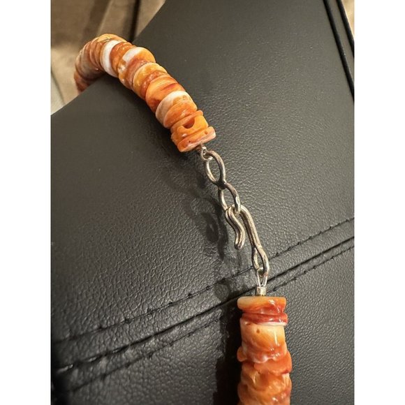 Sterling Silver Turquoise Spiny Oyster Beaded Disc Statement Necklace 20” - Picture 5 of 9